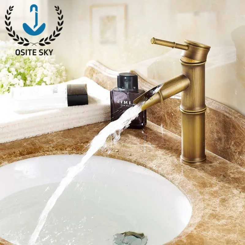 

Basin Faucets Waterfall Bathroom Faucet Single Handle Basin Mixer Tap Bath Antique Brass Faucet Sink Water Crane Black Taps