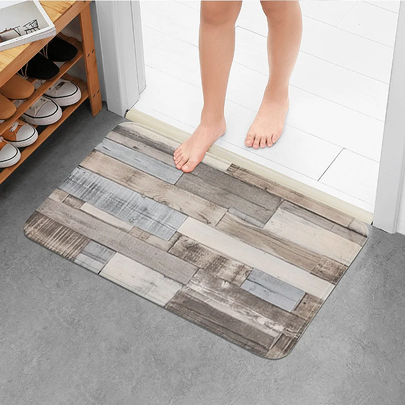 Moderne geometrische Küchenmatte mit Holzmaserungsdesign für Heimdekoration, geeignet für Küchen- und Badezimmer-Türmatten, Maschinenwa
