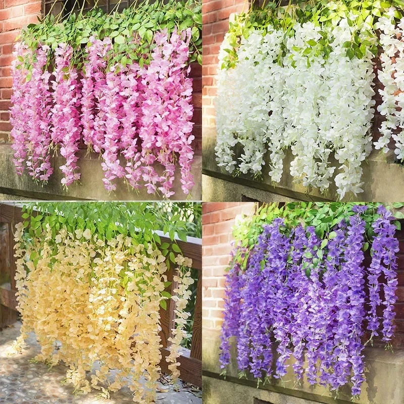 24PCS Wisteria Artificial Flower Vines Wedding Home Decoration Supplies Silk Rattan for Backdrop Wall Garden Decor Fake Flowers