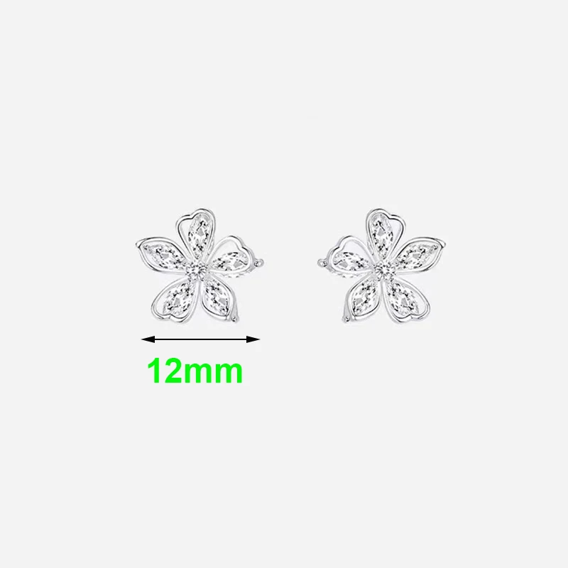925 Sterling Silver Needle Zircon Hollow Flower Plant Stud Earrings For Women Cute Fashion Jewelry Piercing Hole Accessories