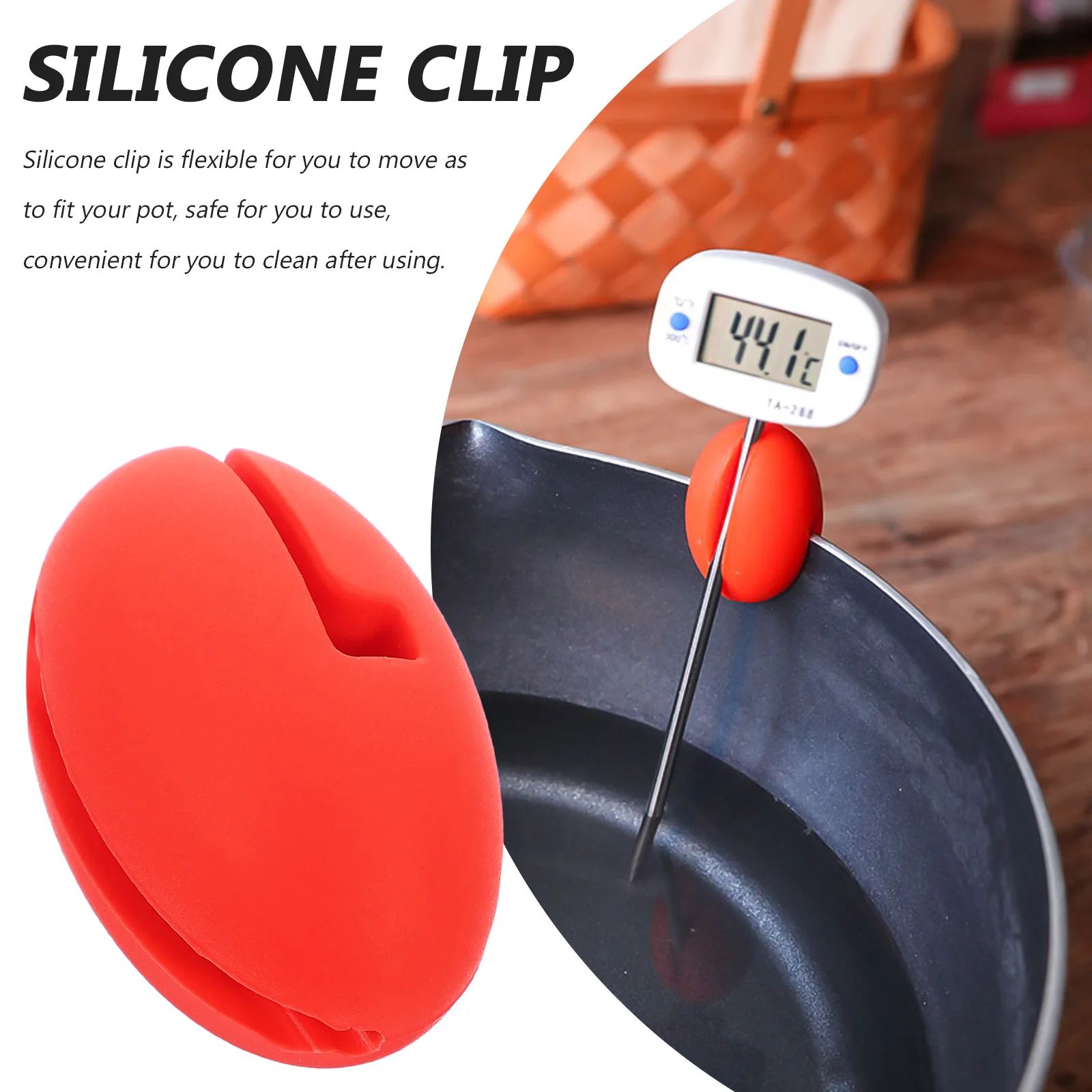 

Silicone Thermometer Clip Pot Holder Red Heat Resistance Probe Clamp Kitchen Gadgets Cooking Enthusiast Temperature Measurement
