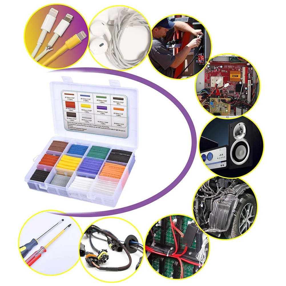 

650pcs Heat Shrink Tubing Flame Retardant Power Cable Shround Insolation Wire Durable Electricians Essential Heat Shrinking