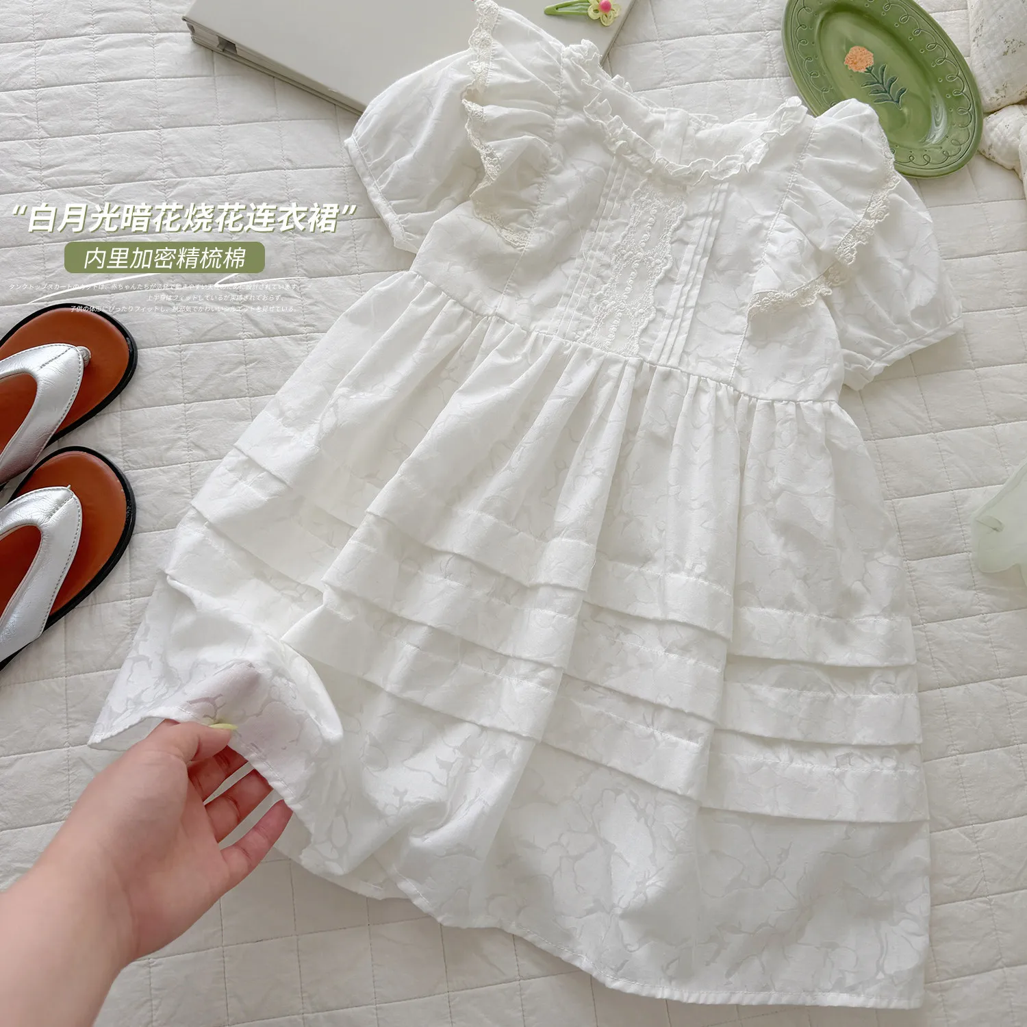 summer white cotton baby girls dress Lotus leaf collar flower petal sleeve princess dresses 2 4 6 8 10 12 child kids clothes