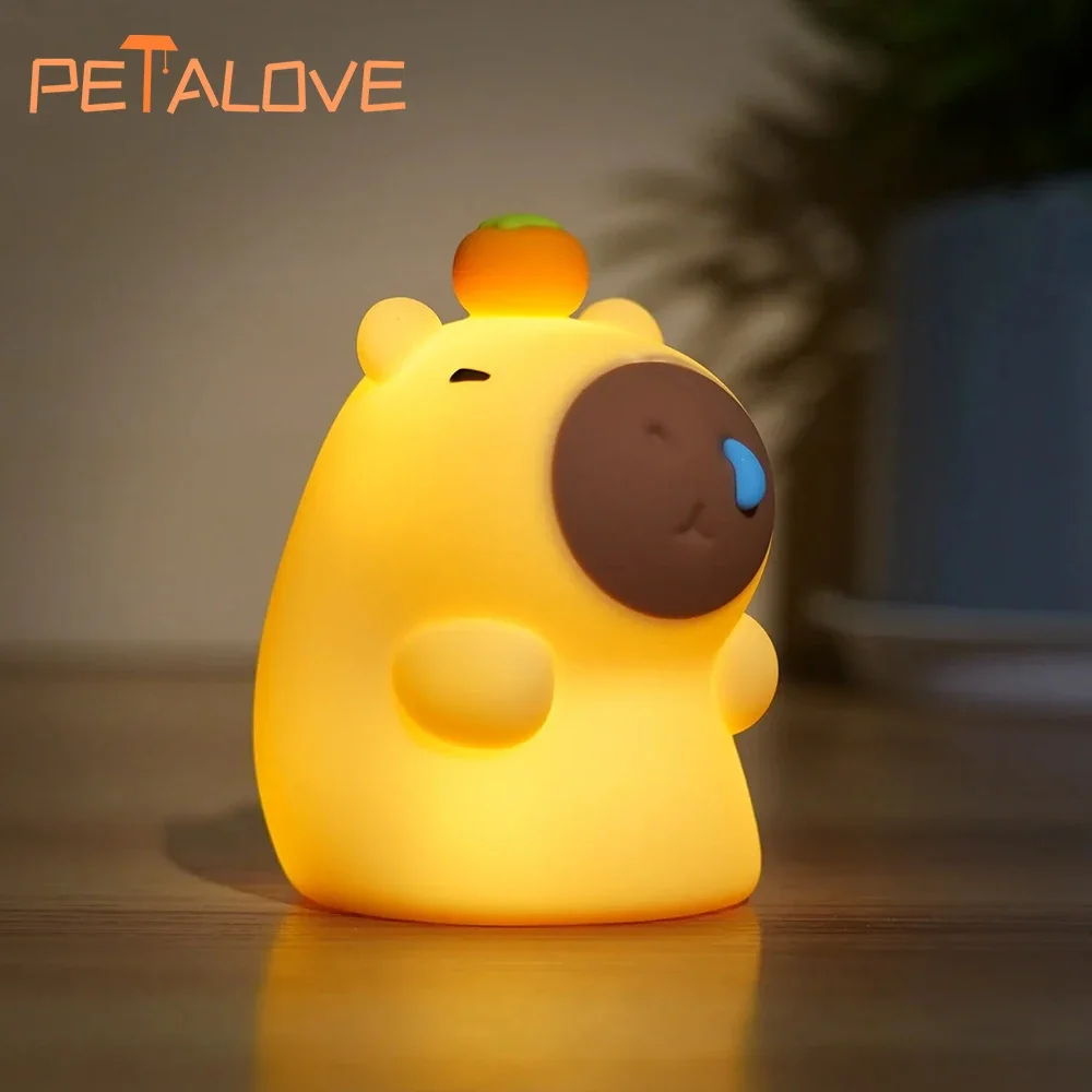 Capybapy Night Light Cute Animal Silicone Lamp Pat Control Light Adjustable Warm Light Christmas Gift for Kid Lovely Decor Messi