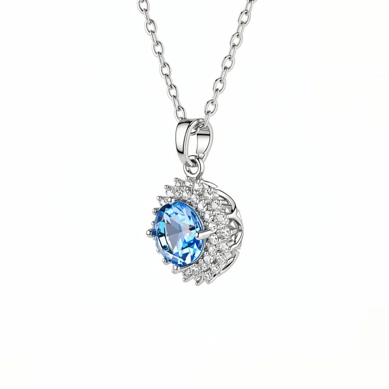 European and American New Exquisite Oval Crystal Blue Zircon Necklace, New Temperament Micro Inlaid Pendant Collarbone Chain
