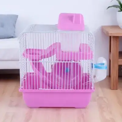 

1Pcs Double Layer Hamster Cage Light Pink Multifunctional Portable Pet Running Wheel Leakproof Water Jug Small Pet Villa