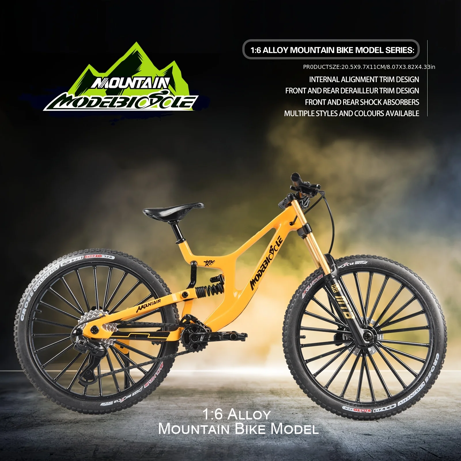 1:8 Scale Shock Absorption Mountain Finger Bike - Premium Diecast Alloy Simulation Bicycle Toy for Collection