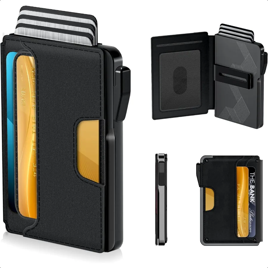 

Wallet for Men Slim Leather Mens Wallet Pop up Card Holder with Money ClipCredit Card Slots ID Window RFID Blocking Minimalist