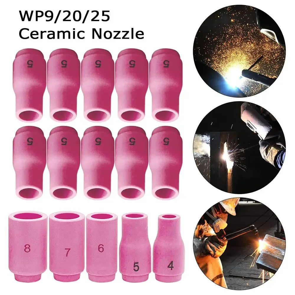 10pcs WP9/20/25 Ceramic Nozzle 13N08 13N09 Porcelain Nozzle Welding Torch Argon Arc Welding TIG Welder Accessory Assembly