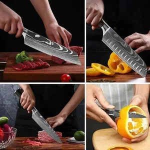Dao nhà bếp chuyên nghiệp Damascus, Santoku Cleaver của Nhật Bản, dao cắt, dao thép không gỉ, cleaver 12 Bọ vít bán hàng chính - 7