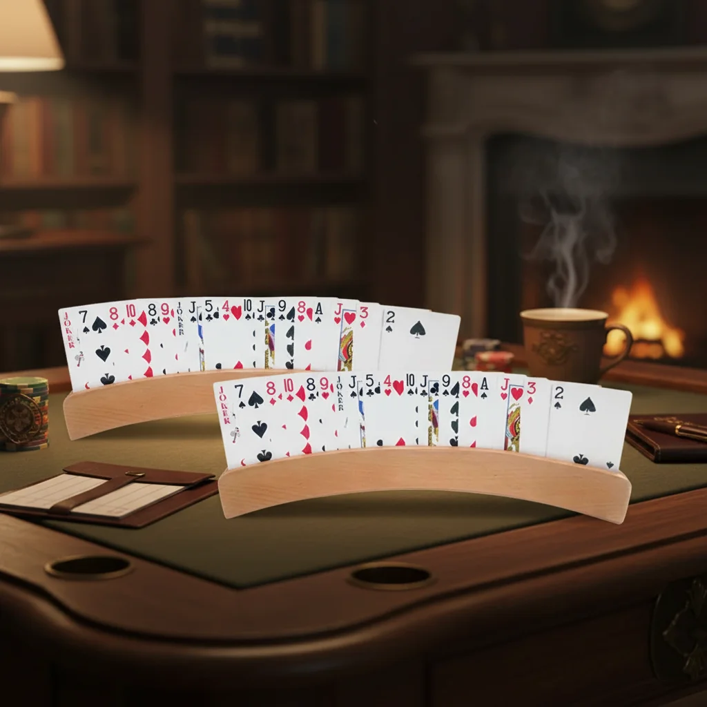

Party Board Game Lazy Wooden Curved Design Organizes Hands Poker Stand Poker Base Playing Card Holder Poker Seat
