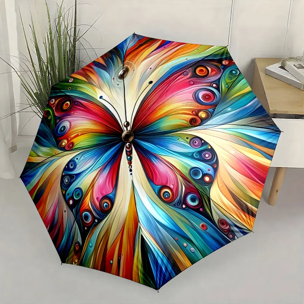 Colorful Abstract Butterfly Design Umbrella Compact Fashion Folding Umbrella for Daily Use, Christmas Gift