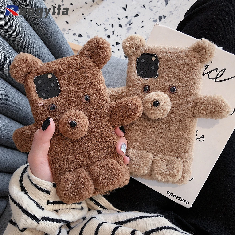 Furry Plush Bear Warm Phone Case For Huawei Nova 8 7 6 Pro 7i 7 6 SE 5T 4 4e 3 3i P50 P40 P30 P20 Pro + Lite Teddy Soft Cover