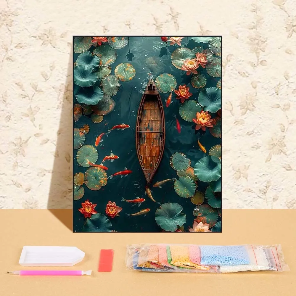 

Full Round Drill Diamond Mosaic Painting Art Picture Lotus Pond New 2025 5D DIY Embroidery Cross Stitch Handicraft For Beginning