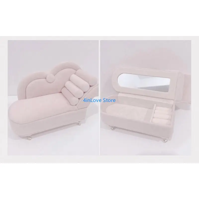 

T4MD Soft Plush Jewelry Display Rack Small Jewelry Storage Box Sofa Shaped Jewelry Case Perfect for Girls Jewelry Collection