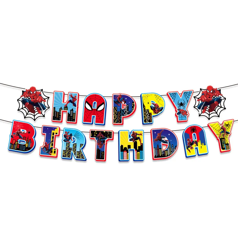 1Set Happy Birthday Banner Party Supplies for Kids Boys Girls Party Decorations Game Banner Marvel Peppa Pig Themed Pull Flag