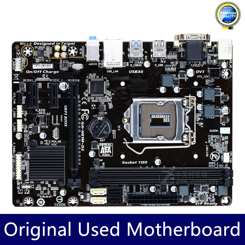 

Used GA-H81M-D2 H81M-D2 original motherboard Socket LGA 1150 DDR3 16GB H81 i7 i5 i3 SATA III USB3.0 Desktop Motherboard