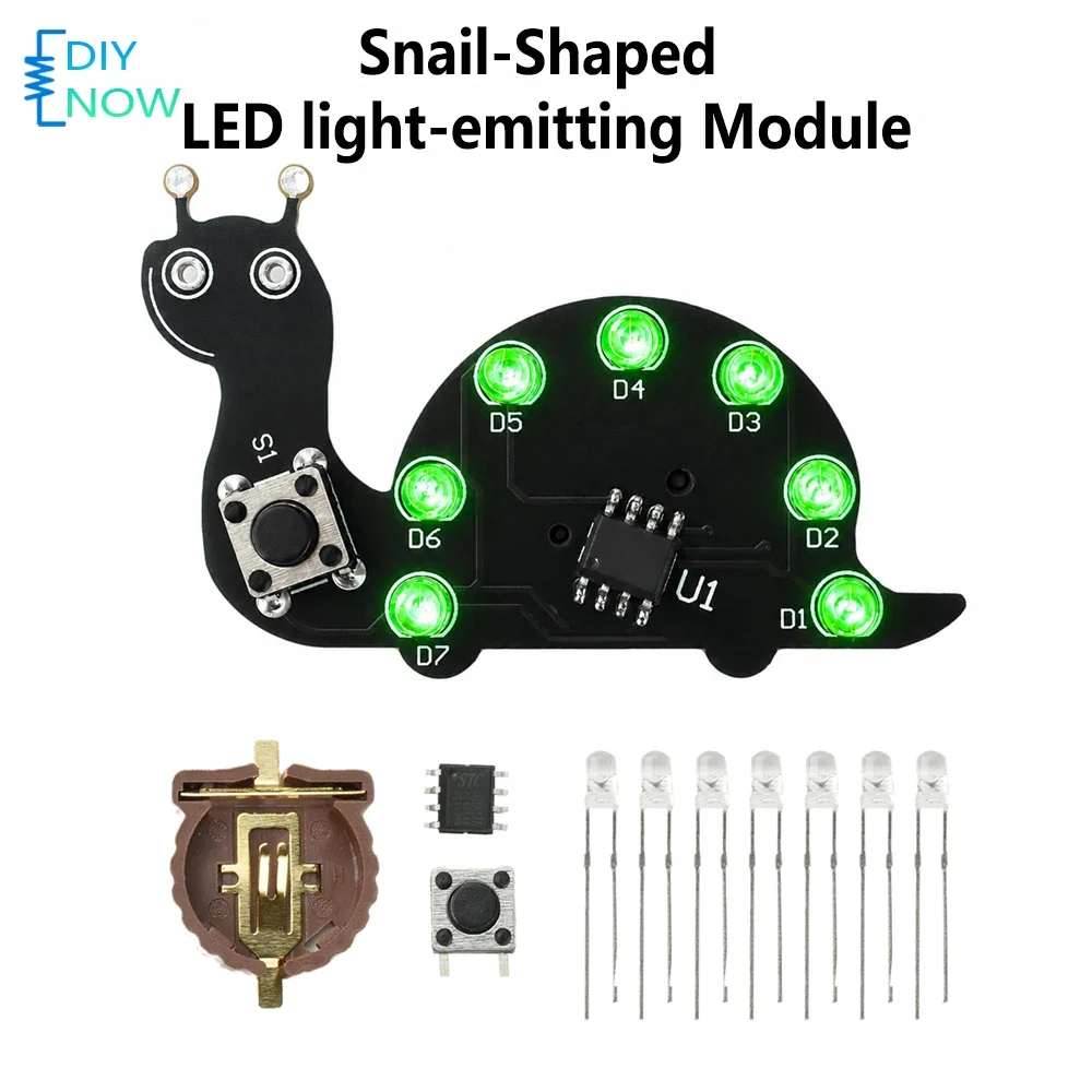 Snail-Shaped LED Flowing Light Welding Practice Board Soldering Practice Kit with 6 Lighting Modes for DIY Electronics Beginners
