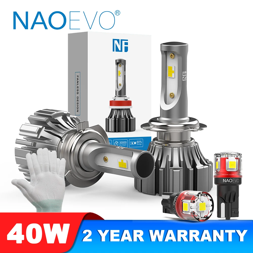 

NAOEVO H4 LED Headlight Bulb 12V 40W 6000K White LED Light for Car 4800LM Fanless Mini Lamp Auto Lo Hi Beam втомобильные лампы