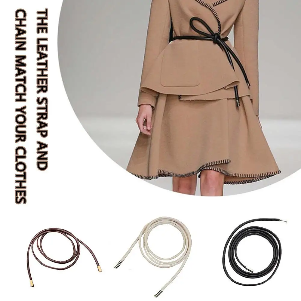 

Fashion Round Leather Rope Thin Belt Waist Chain Women Dress Skirt Sweater Coat Vintage Bow Knot Long Waist Rope Decorative Belt