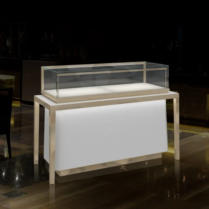 (Customized) jewelry shop retail display counter furniture luxury jewellery display cabinet locking glass showcase with base sto