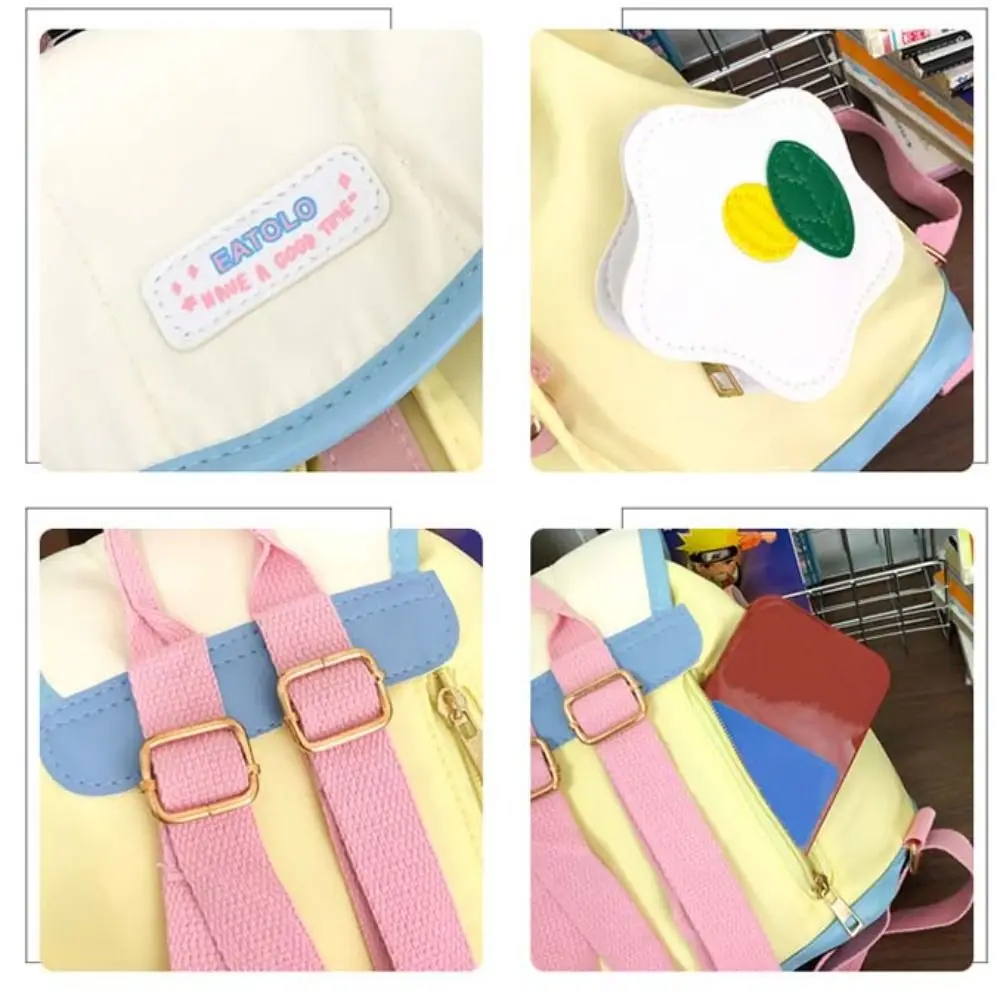 Storage Bag Drawstring Creative Flower Backpack Large Capacity Stripe Students School Bag Cartoon PU School Bag School