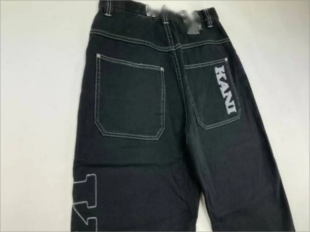 Y2k personality hiphop jeans high street fashion brand design sense loose straight leg wide leg black trousers  high waist traf
