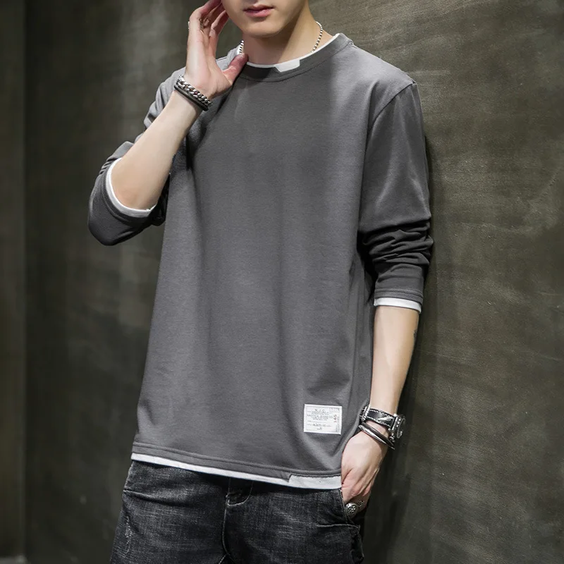 

Long-sleeved T-shirt Spring Autumn New Solid Color Sports Leisure Youth Korean Version Bottoming Shirt Trendy Men's Clothing