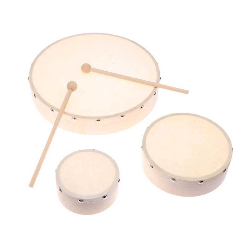 Children 4/6/7/8/9/10 Inch Hand Drum Wood Drum With Drum Stick Set Musical Game Kids Educational Toy Percussion Instrument