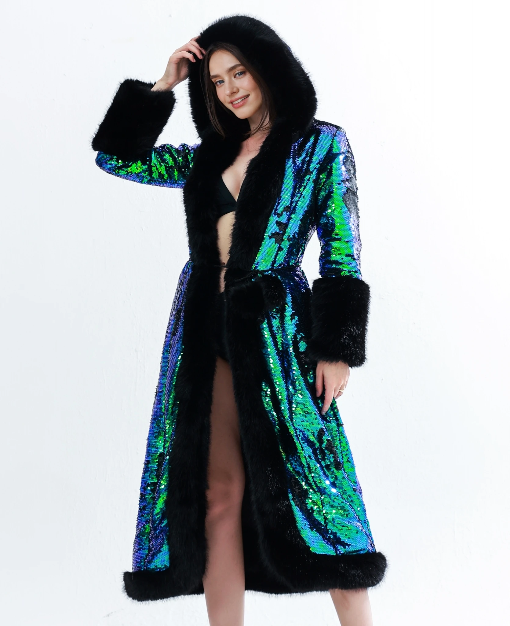 FHILLINUO Cappotto in pelliccia sintetica Giacca da donna invernale Unico caldo e spesso in pelle di volpe con paillettes Plus Size Cappotto freddo in pelliccia particolarmente finta