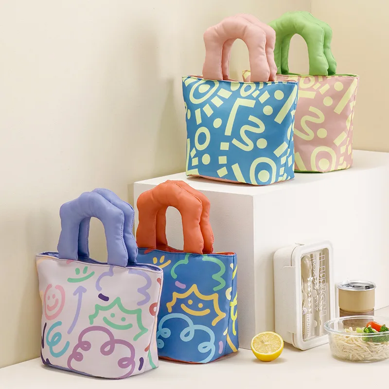 オリジナル落書き弁当箱バッグ通勤ランチ断熱弁当袋肥厚アルミ箔小さなピクニックバッグ