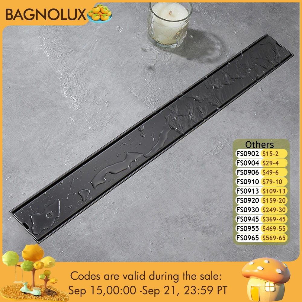 

Black Bathroom Floor Drain Linear Shower Drain 304 Stainless Steel Tile Insert 60/80/90/100CM Deodorize Bathroom Accessories