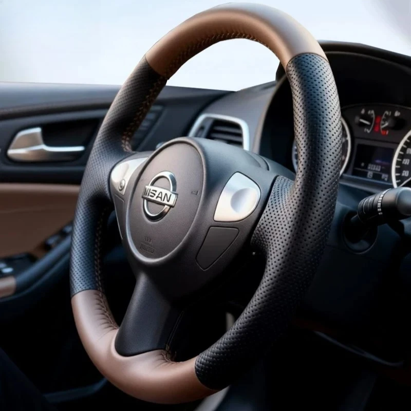 For Nissan Juke Maxima 370Z Hand-stitched Genuine Leather non-slip Sporty style car Steering Wheel Cover