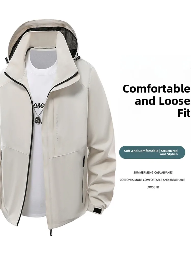플러스 사이즈 방풍 아웃도어 등산 재킷 봄 가을 신상 캐주얼 스포츠 후드 코트 남성 청소년용 폴리에스터 섬유