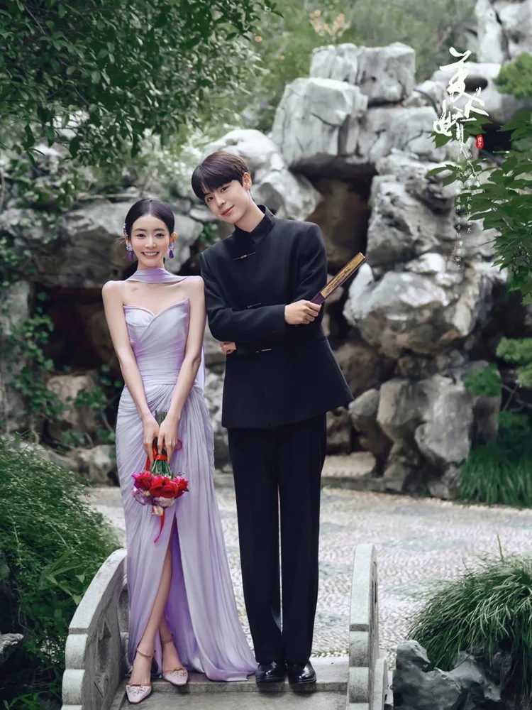 

Wedding Photography Studio Purple New Chinese Style Wedding Dress Romantique Bridal Gown Morning Robe Photo Shoot Theme Clothing