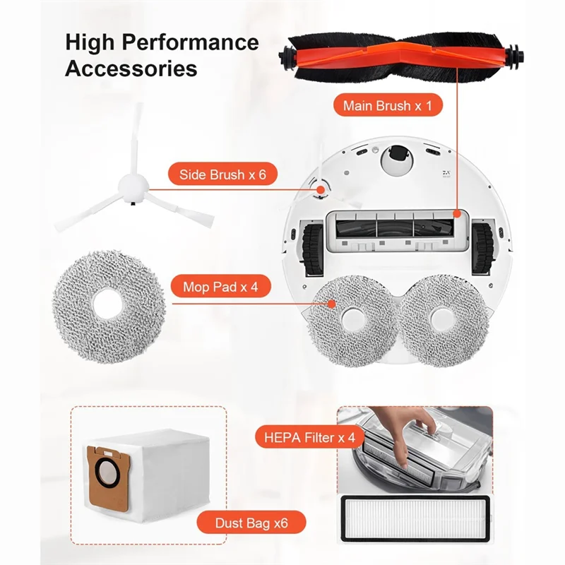 Abrb-para xiaomi x20 +/x10 +/dreame l10s ultra/l10 ultra/l10 prime robô aspirador de pó escova lateral principal filtro hepa sacos mop
