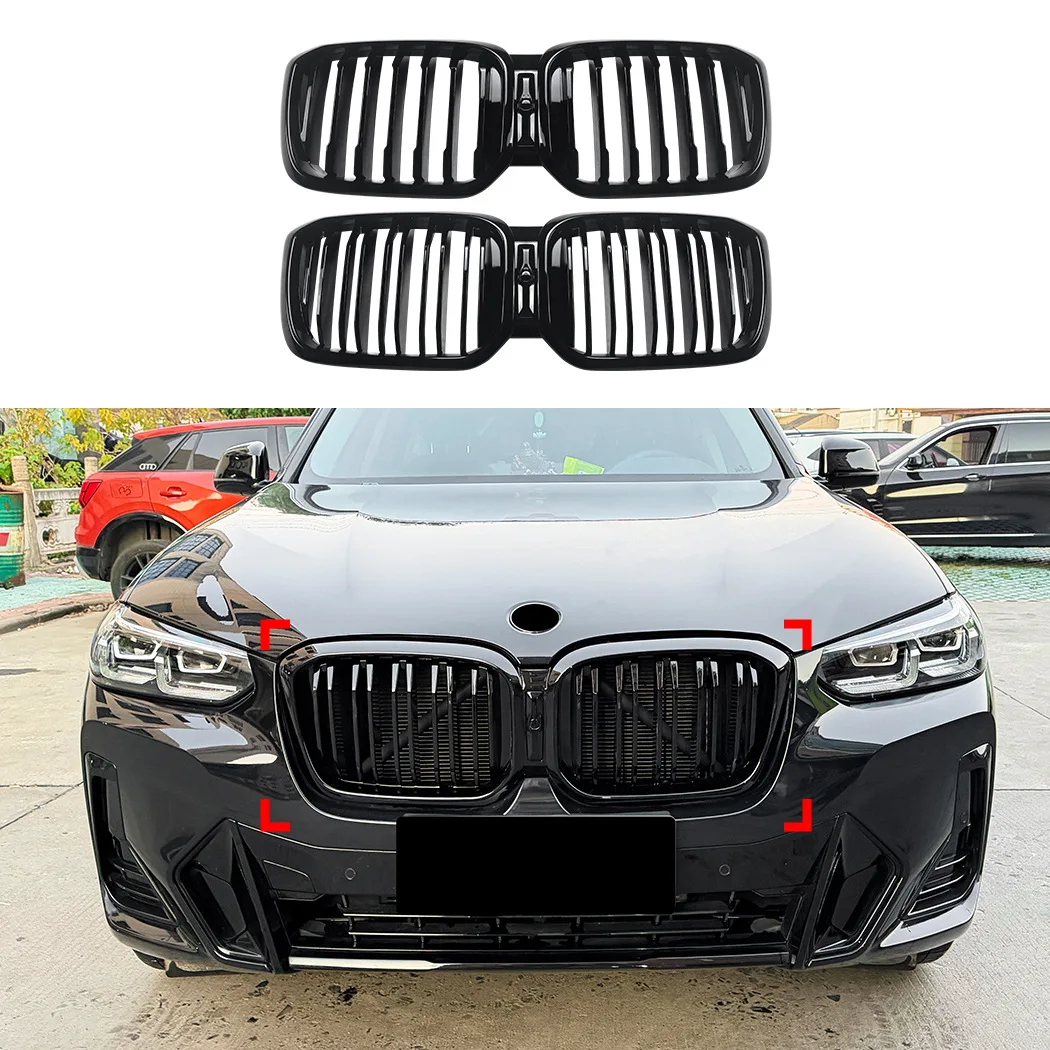 

For BMW X3 X4 G01 G02 LCI 2022-2024 Single Dual Slat Front Grille Gloss Black