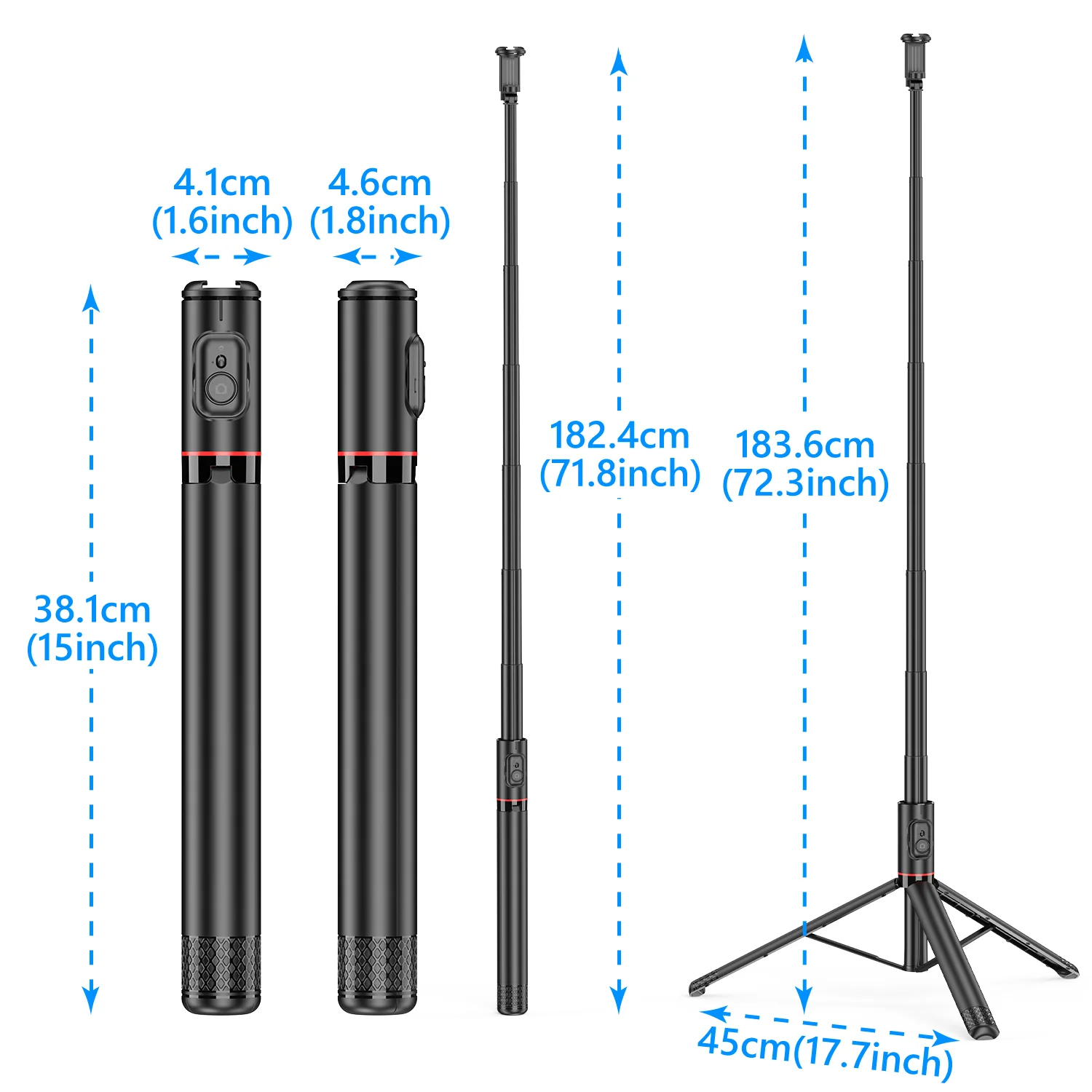 Selfieshow-Trépied sans fil Bluetooth C10 en alliage d'aluminium, perche à selfie, support stabilisateur, tripe pour téléphone portable iOS et Android, 72 pouces perche a selfie iphone perche à selfie  baton telescopiq