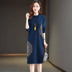 Women's Straight Casual Loose Wool Dress Spring Aurumn Solid Knitted Sweater Dresses Female Tunics