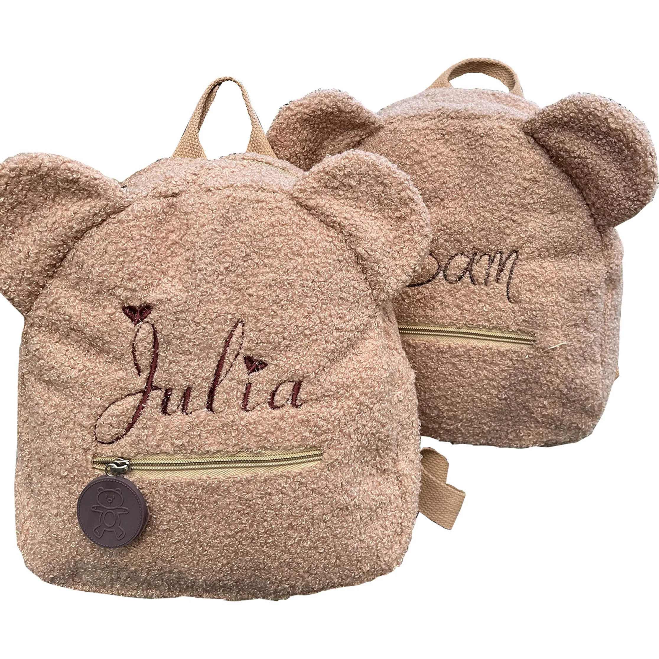 Mochila bonita bordada personalizada para la escuela, mochila de felpa con orejas de oso, Mochila pequeña Kawaii