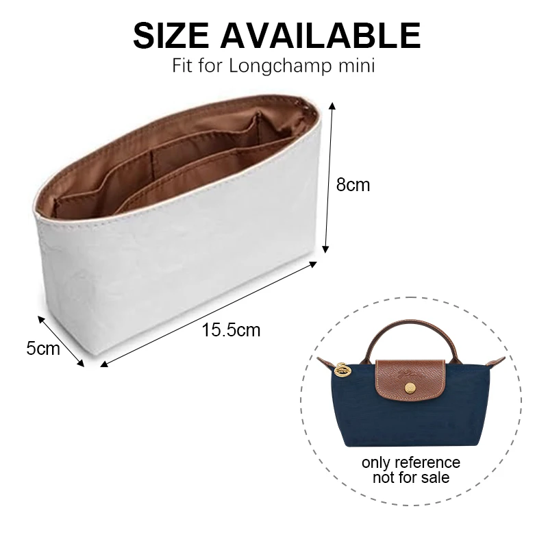 paper bag organizer bag inner bag for Longchamp Mini Bag, waterproof storage bag wallet with pocket (WHITE)