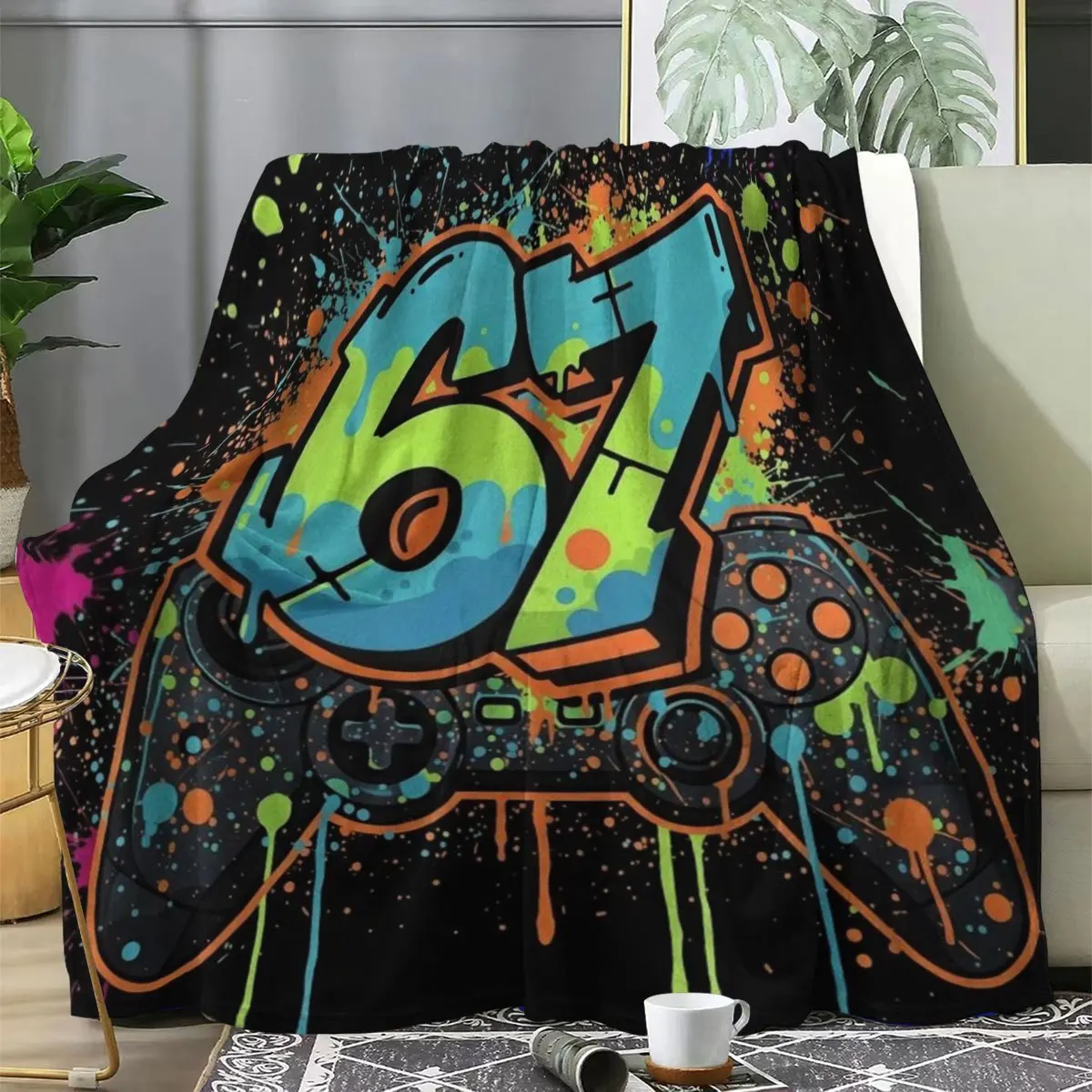 Doodle Video Game 67 Flannel printed blanket suitable for all seasons suitable for living room office sofa and travel 180x250CM