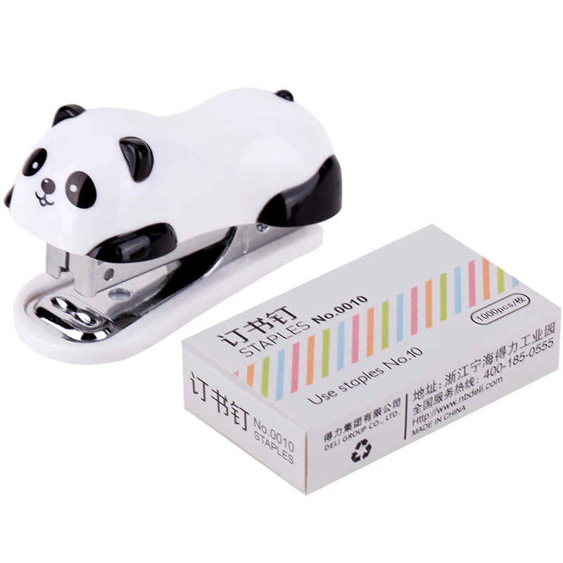 Deli 1 Set Stapler Sekolah dengan 1000 Staples Bind 10 Lembar Kertas Mini Pola Panda 0453