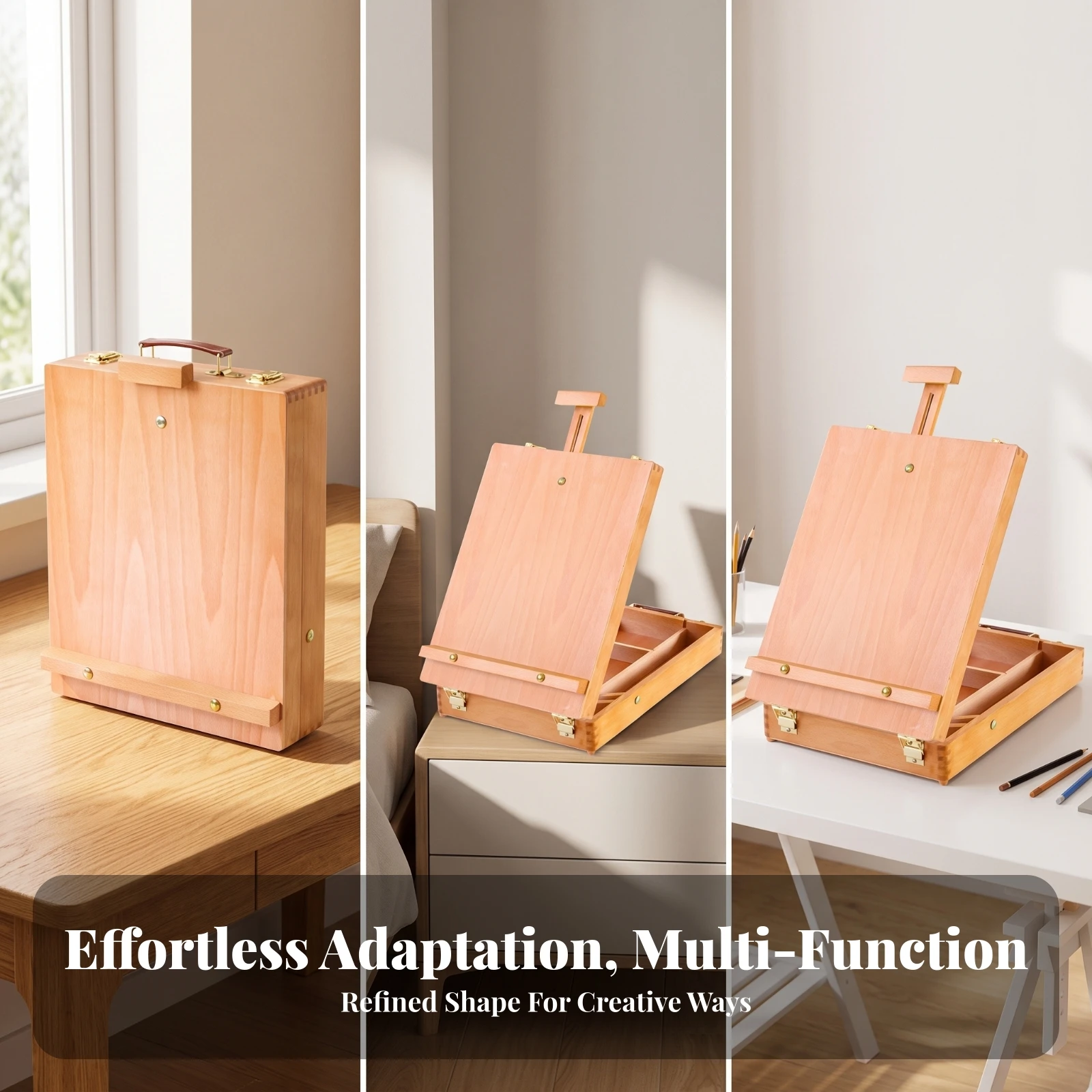 Wooden Sketchbox Easel Adjustable Sketchbox Easel Foldable Compact for Artists, Travel, Studio