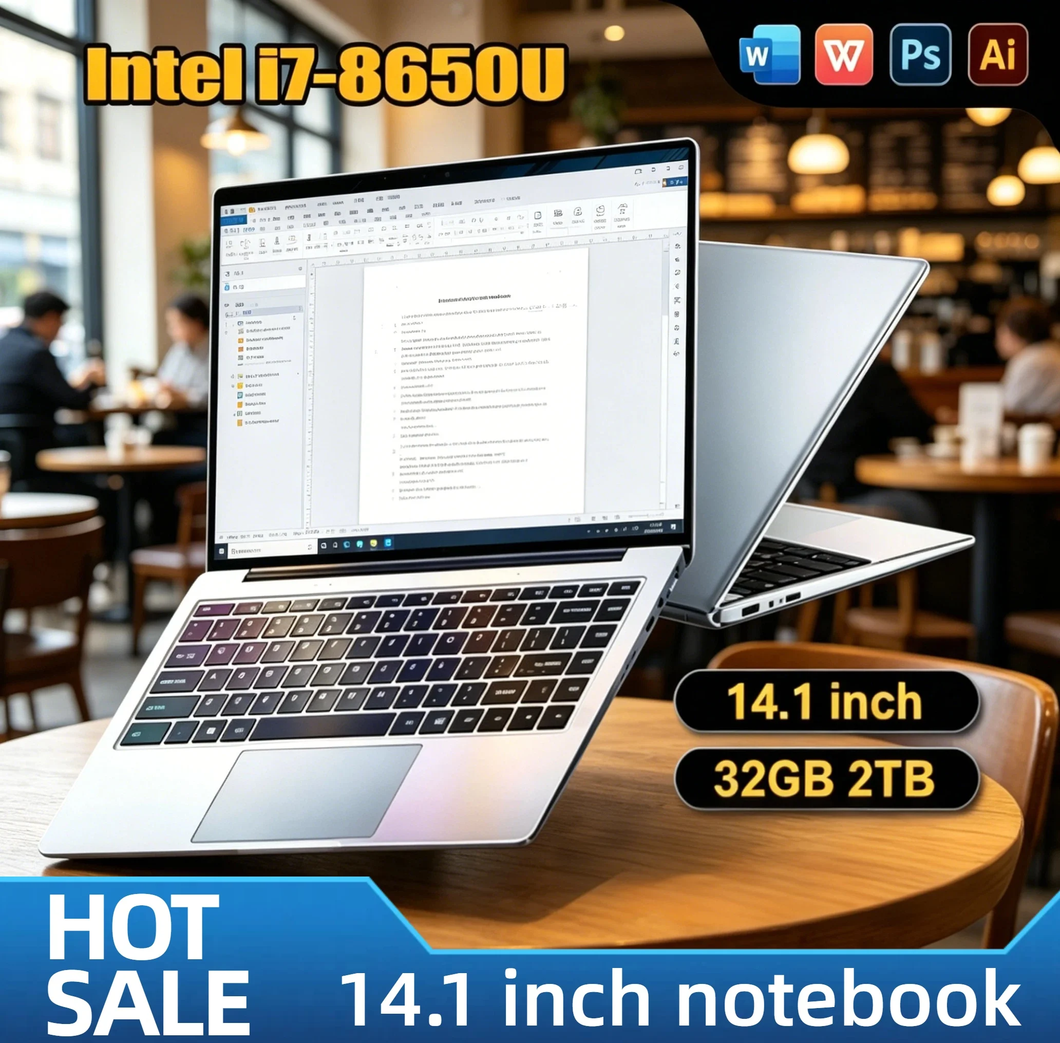 14.1 Inch Ultra Slim Laptop Intel Core i7 8650U 4C8T 1.9 4.2GHz 32GB RAM 2TB SSD Gaming PC Gamer Office 1920x1080 HD New