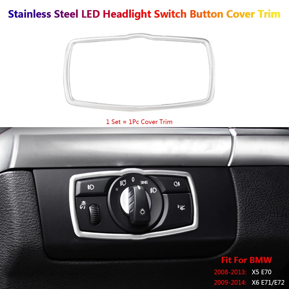 

Stainless Steel Car Interior LED Headlight Switch Panel Cover Trim For BMW X5 X6 F25 F26 Auto Para Assesorie Decoration Voiture