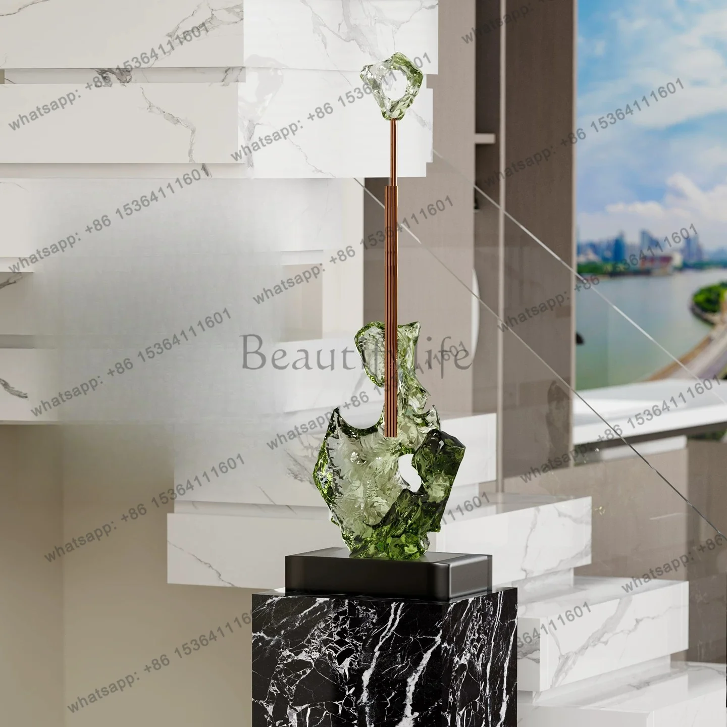 hot light luxury transparent resin sculpture entrance niche high-end staircase floor decoration ornament