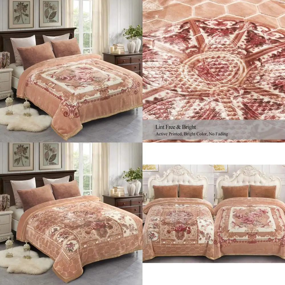 

Korean-Style Fleece Blanket King, 87x94, 10.5 lbs, Velvety Warm, Plush, Thick, Fall-Winter, 2-Ply Printed with Embossed Pattern,