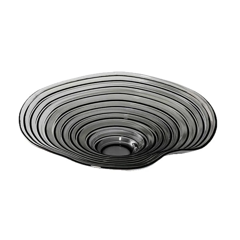 Water Ripple Glass Fruit Tray, Wave Edge Fruit Bowl Decoration, Storage Tray, Hotel Restaurant Fruit Tray, Dessert Tableware