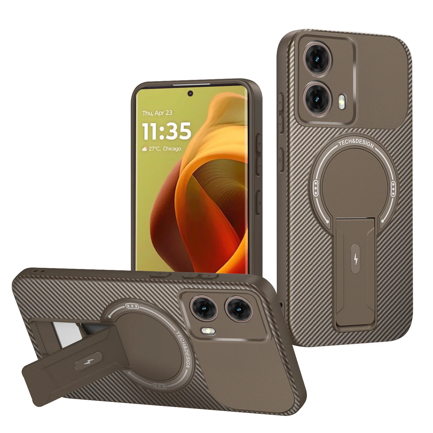 Luxuriöse magnetische Carbon-Standhülle für Moto G35 G54 G55 G56 G75 G84 G86 G24 5G Edge 50 60 Fusion Pro mit kabelloser Ladefunktion – Detail 14
